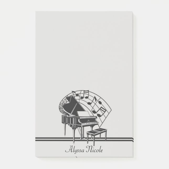 Personalised Black White Piano Music Notes (Front)