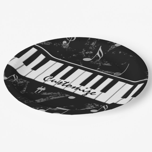 Personalised Black & White Piano Music Paper Plate (Angled)