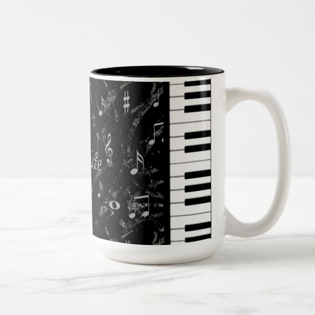 Personalised Black & White Piano Music Two-Tone Coffee Mug (Right)