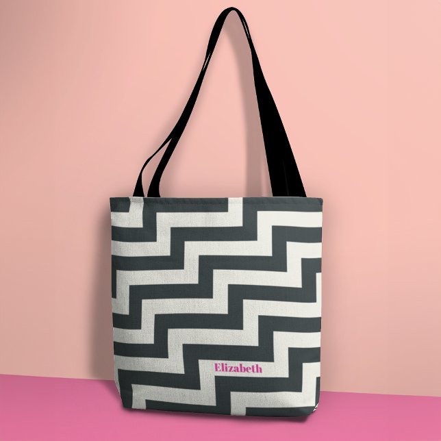 Personalised Black White Pink Bold Zig Zag Tote Bag (Creator Uploaded)