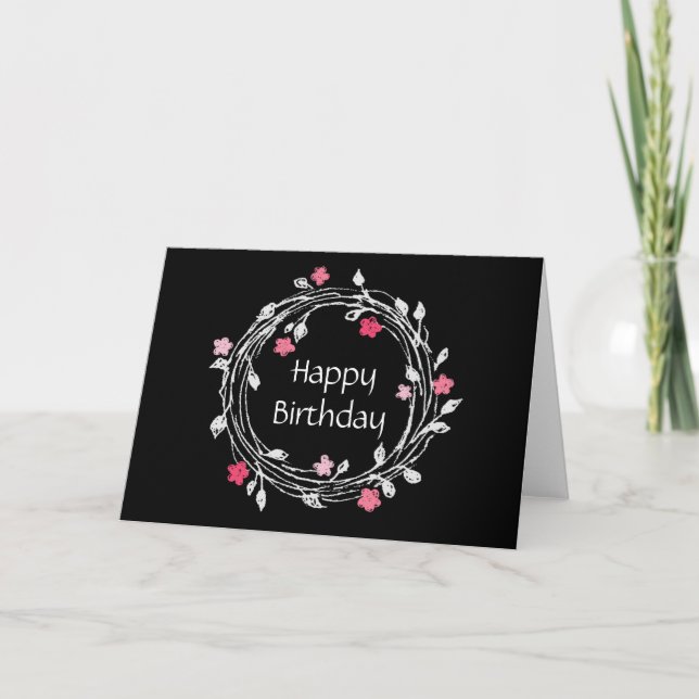 Personalised Black White Pink Floral Birthday Card (Front)