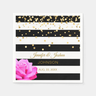Personalised Black White Pink Rose Gold Wedding Napkin