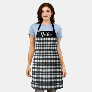Personalised Black White Plaid Aprons #mothersday