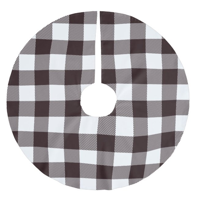 Personalised Black & White Plaid Rustic Country Brushed Polyester Tree Skirt (Front)