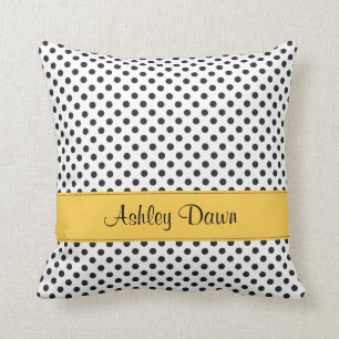 Personalised Black White Polka Dot Yellow Cushion