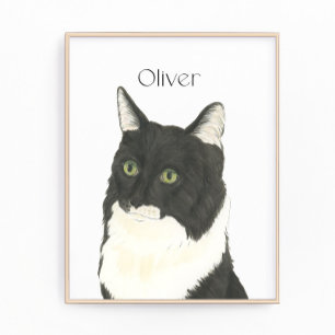 Personalised Black & White Ragamuffin Cat Art Photo Print