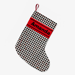 Personalised Black White Red Elegant Pattern Small Christmas Stocking