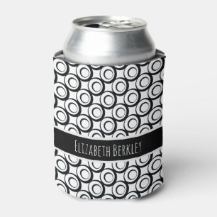 Personalised, Black & White Retro Circles Pattern Can Cooler