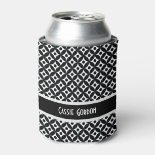 Personalised, Black & White Retro Pattern Can Cooler