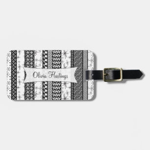 Personalised Black & White Retro Pattern Stripes 1 Luggage Tag