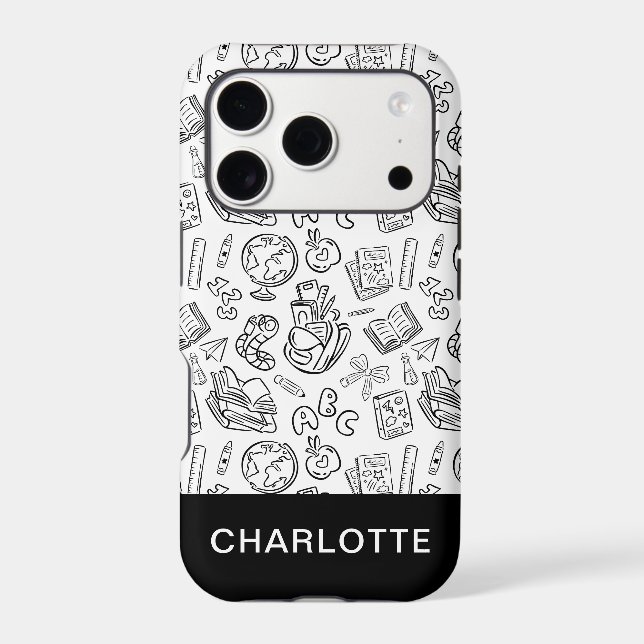 Personalised Black & White School Doodle (Back)
