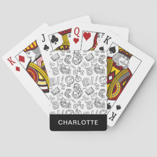 Personalised Black & White School Doodle Playing Cards