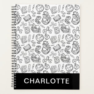Personalised Black & White School Handdrawn Doodle Planner