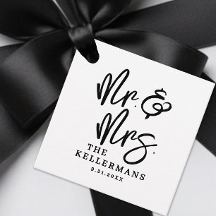 Personalised Black White Script Wedding Favour Tags