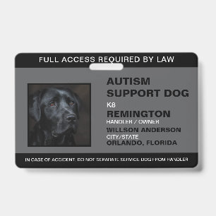 Personalised black White Service Dog Photo ID Badge
