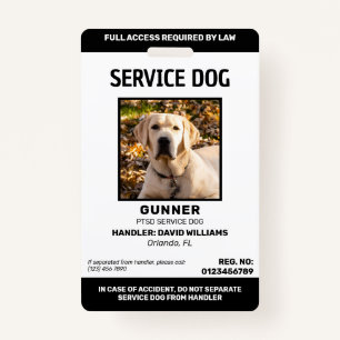 Personalised Black White Service Dog Photo ID Badge