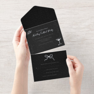 Personalised Black White Silver Holiday Party All In One Invitation