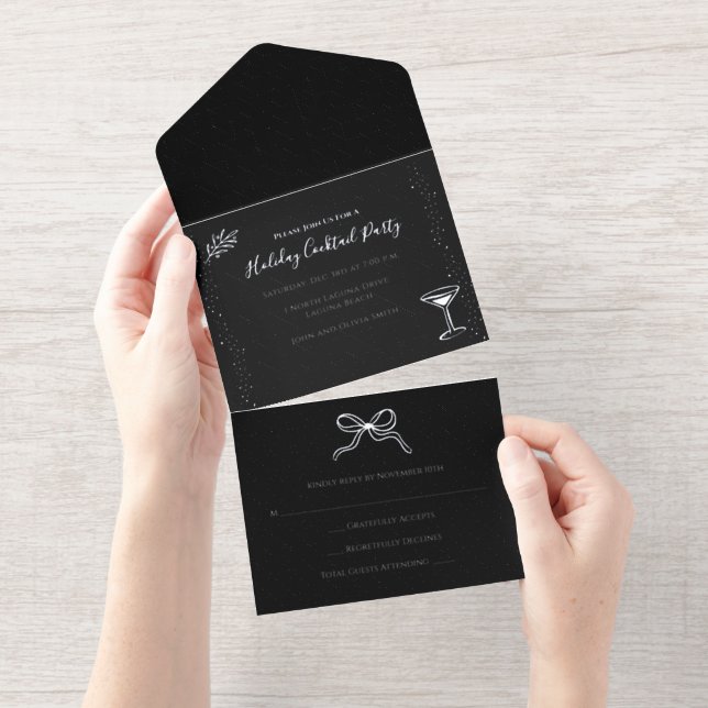 Personalised Black White Silver Holiday Party All In One Invitation (Tearaway)