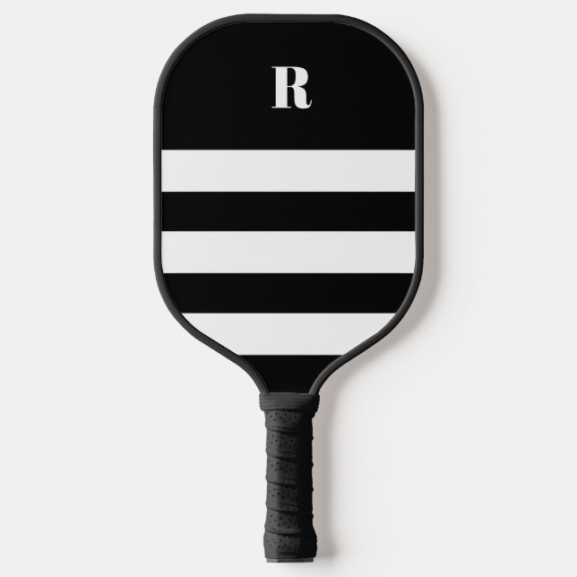 Personalised Black & White Striped   Pickleball Paddle (Front)