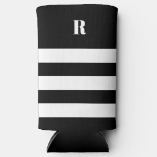 Personalised Black & White Striped Seltzer Can Cooler