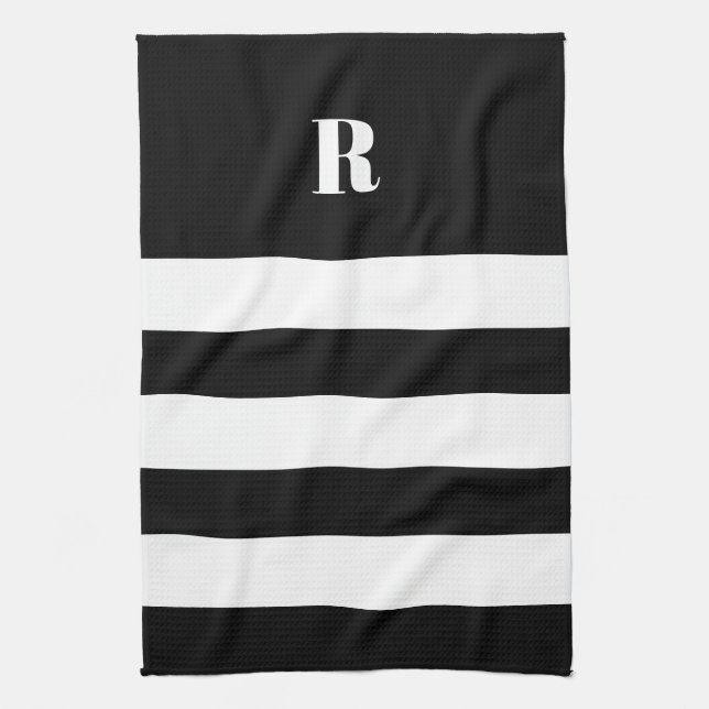 Personalised Black & White Striped   Tea Towel (Vertical)
