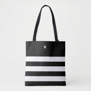 Personalised Black & White Striped Tote Bag
