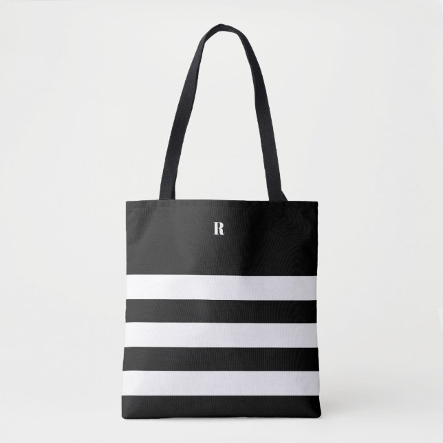 Personalised Black & White Striped  Tote Bag (Front)