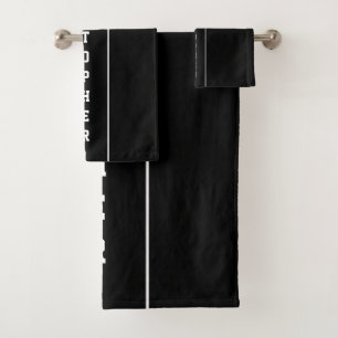 Personalised Black White Stripes Bath Towel Set