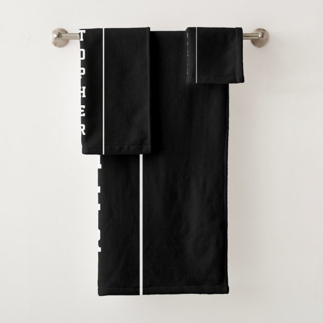 Personalised Black White Stripes Bath Towel Set (Insitu)