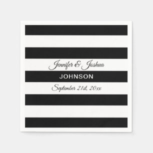 Personalised Black White Stripes Wedding Napkin