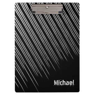 Personalised Black/White Stylish Stripe Pattern Clipboard
