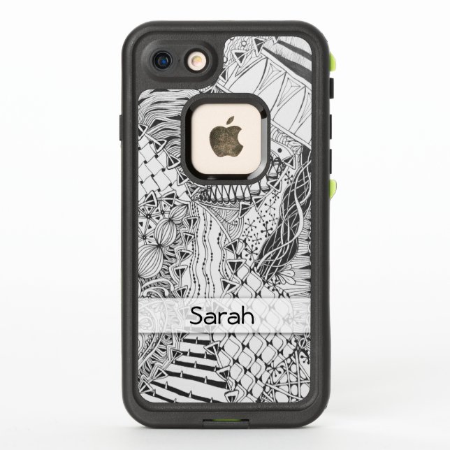 Personalised Black & White Tangle Zendoodle ZIA 10 LifeProof iPhone Case (Back)