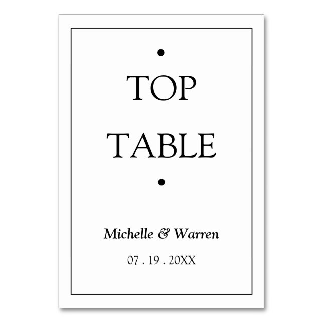 Personalised Black & White TOP Table Number (Front)