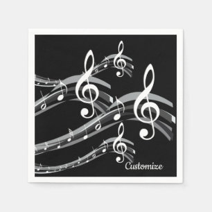 Personalised Black & White Treble Clef Napkin