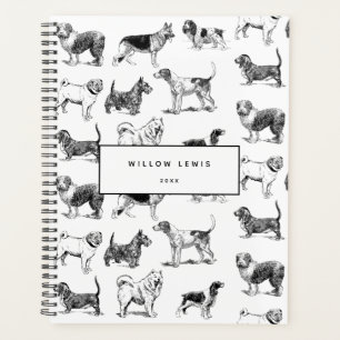 Personalised Black & White Vintage Dogs Pattern Planner