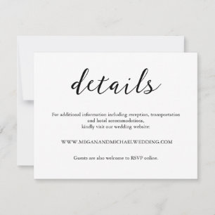 Personalised Black & White Wedding Details Card