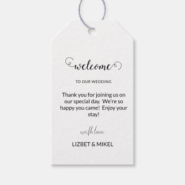 Personalised Black & White Welcome Gift Tags (Front)