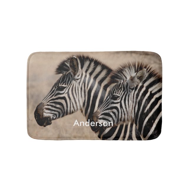 Personalised Black & White Zebra Animal Bath Mat (Front)