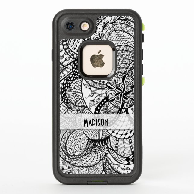Personalised Black & White Zendoodle Tangle ZIA 09 LifeProof iPhone Case (Back)