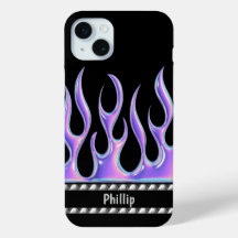 Personalised Black with 3D Purple Flames & Chrome 