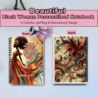 Personalised Black Woman Colourful Spiral Notebook