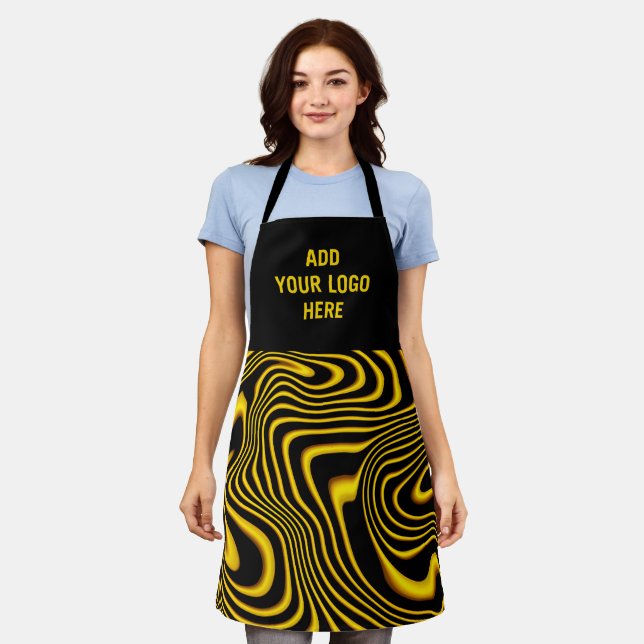 Personalised Black Yellow Gold Swirls Texture Apron (Worn)