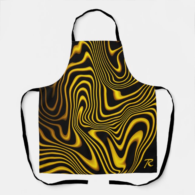 Personalised Black Yellow Gold Swirls Texture Apron (Front)