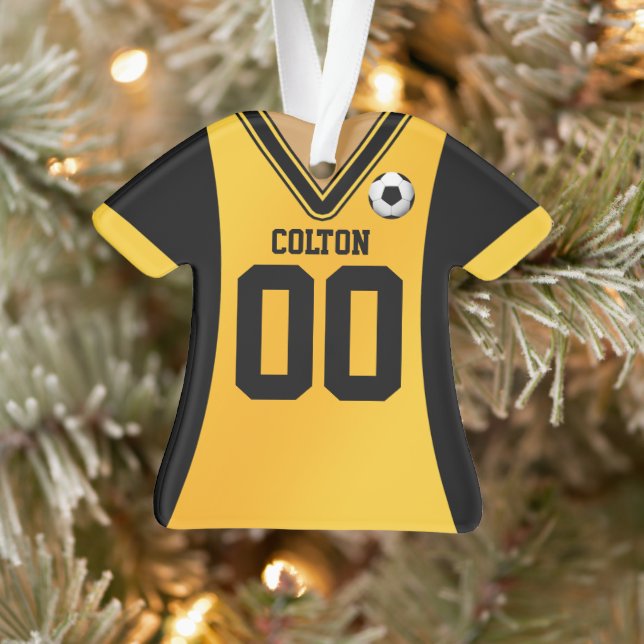 Personalised Black/Yellow Soccer Jersey Ornament (Tree)