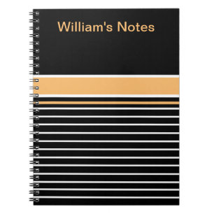 Personalised Black Yellow White Stripes Notebook