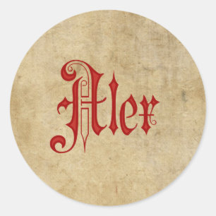 Personalised Blackletter Parchment Alex Red Classic Round Sticker