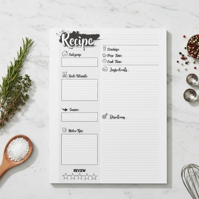 Personalised Blank Basic Recipe Pages Notepad (Custom recipe Pages for writing template)