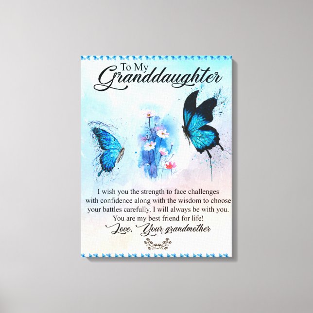 Personalised Blanket Butterfly To My Granddaughter Canvas Print (Front)