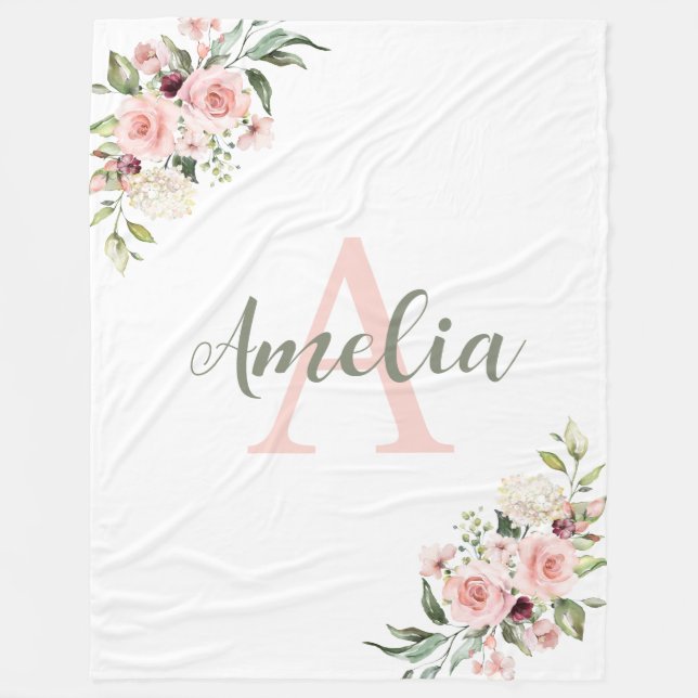 Personalised blanket name, initial and roses (Front)