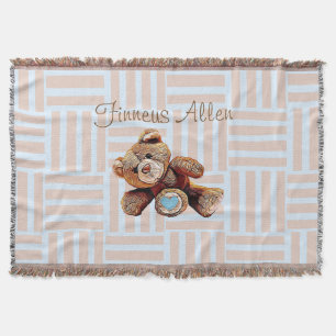 Personalised Blanket, Teddy Bear Blue and Brown Throw Blanket